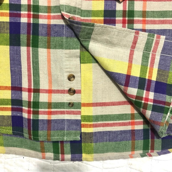 EDDIE BAUER Linen Blend Button Down Shirt Plaid Colorful Crisp Sz XXL Regular - Picture 7 of 13
